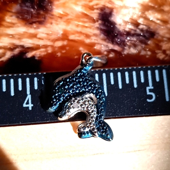 KARIS BLUE DIAMOND AND WHITE DIAMOND ACCENT DOLPHIN 🐬 PENDANT - Picture 5 of 6